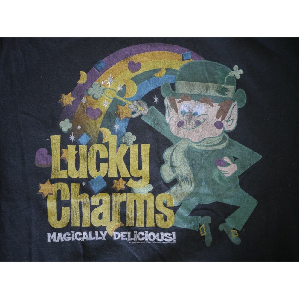 Vintage Style Lucky Charms Logo Black Cotton Adult Unisex T-Shirt M 38" Chest